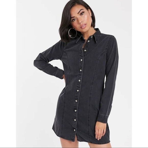 ASOS Gray Button Down Denim Dress - Picture 1 of 5